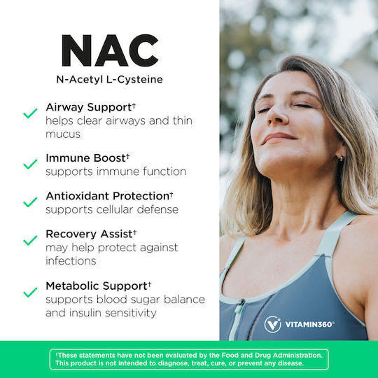 Vitamin360 NAC 600 mg 60 Растителни капсули