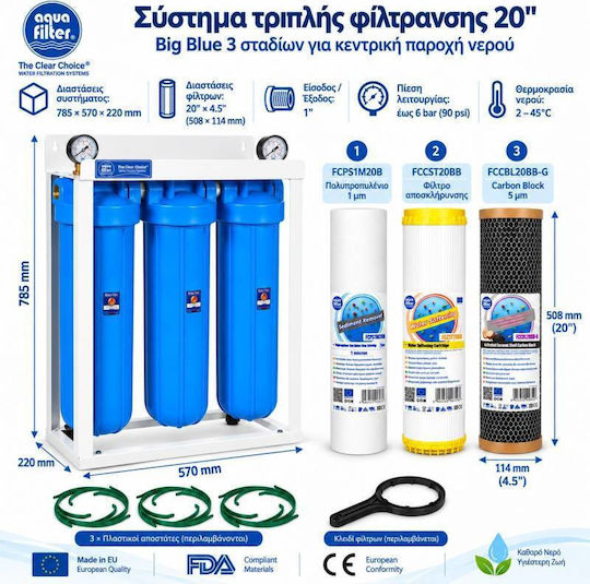 Aqua Filter Професионален филтър за подаване на вода с обратна осмоза 1 μm