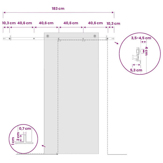 vidaXL Μηχανισμός Συρόμενης Πόρτας 183cm Μαύρος
