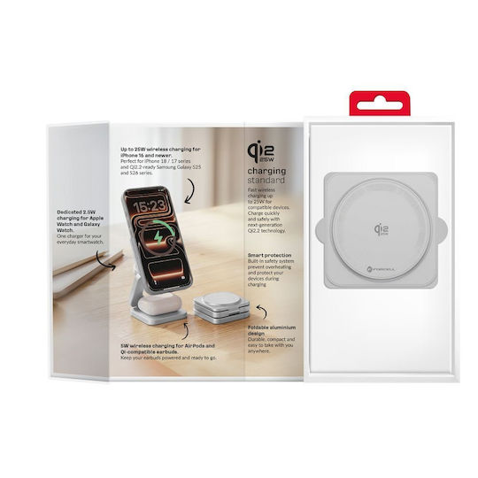 Forcell Безжично зарядно устройство Qi2 25 W сребристо (AluFold Pro)
