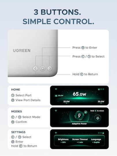 Ugreen Βάση Φόρτισης GaN με Θύρα USB-A και 6 Θύρες USB-C 300W Power Delivery / Quick Charge 3.0 Space Grey