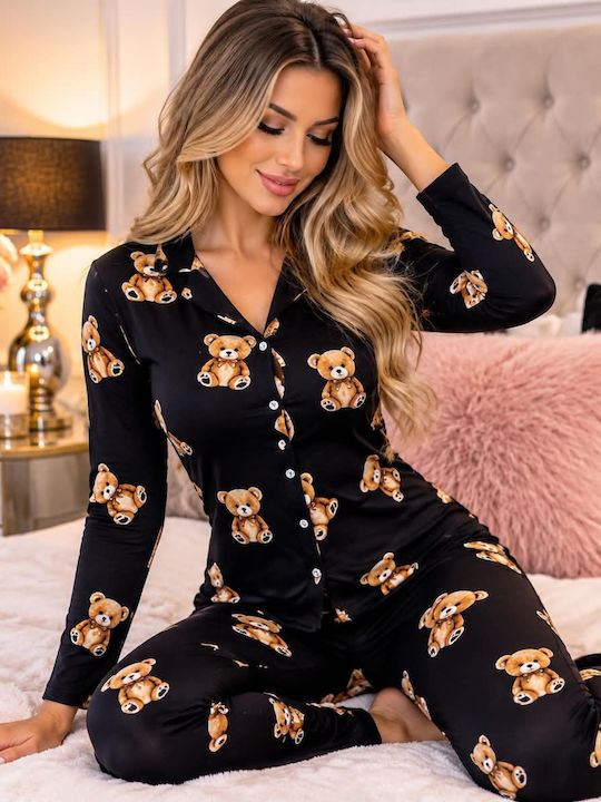 Woman's Fashion Χειμερινή Γυναικεία Ολόσωμη Πιτζάμα Black