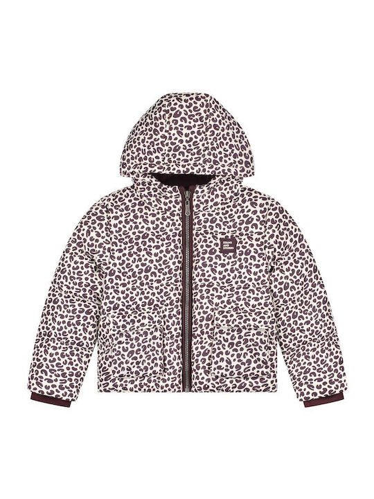 Kurze gesteppte Kinderjacke mit Kapuze Wine Red