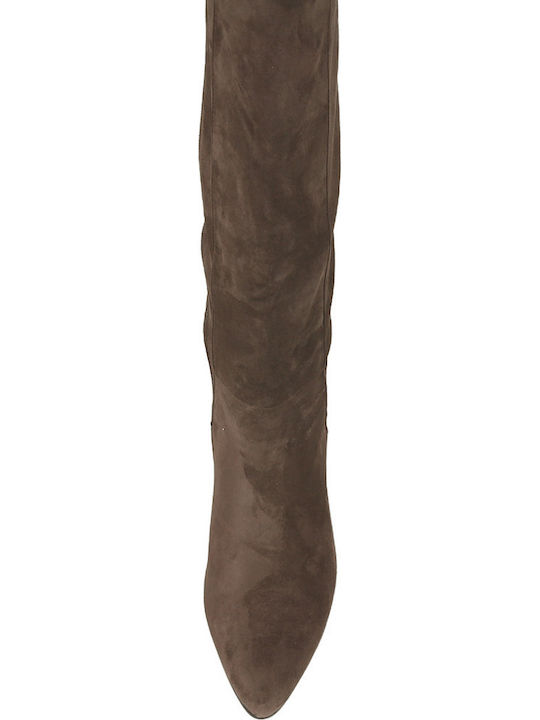 Bolgen Wildleder Damenstiefel mit Mittelhohem Absatz Braun