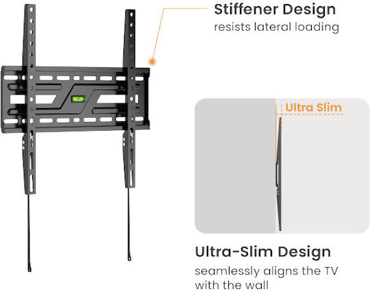 Brateck Компактна Фиксирана Стойка за Стена за Големи Телевизори 32"-75" Kl38-44f