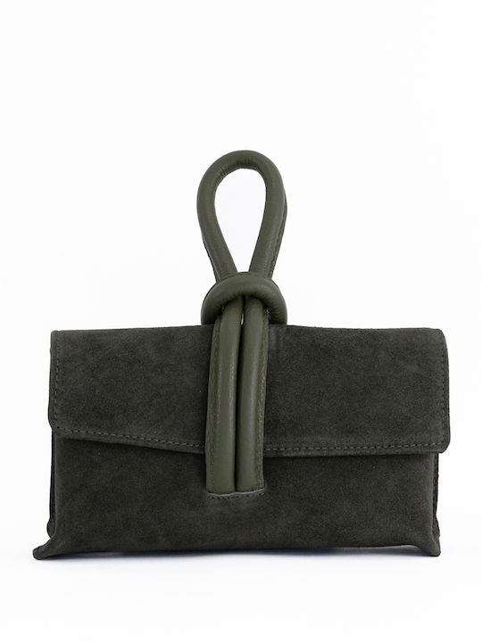 Olivgrüne Damen-Flap-Tasche aus Leder