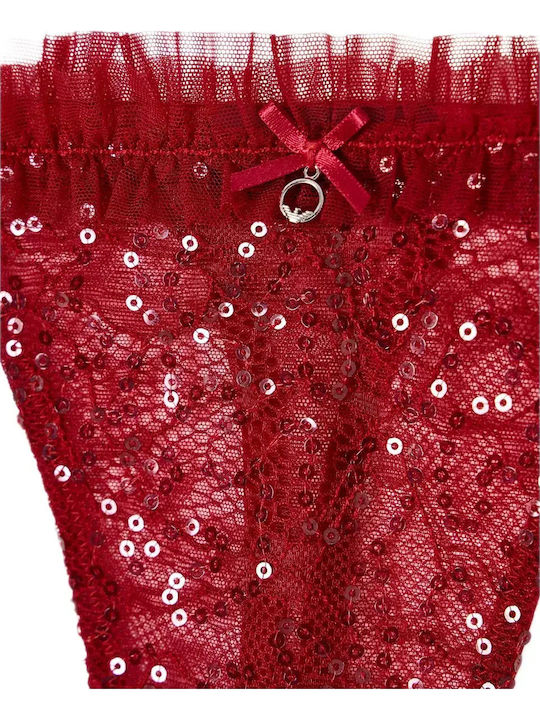Damen-String mit Spitze Red Sequins
