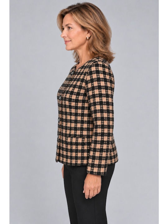 Rodonna Langer Blazer für Damen Beige-Schwarz ZA-3453