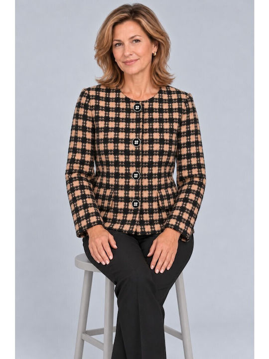 Rodonna Langer Blazer für Damen Beige-Schwarz ZA-3453