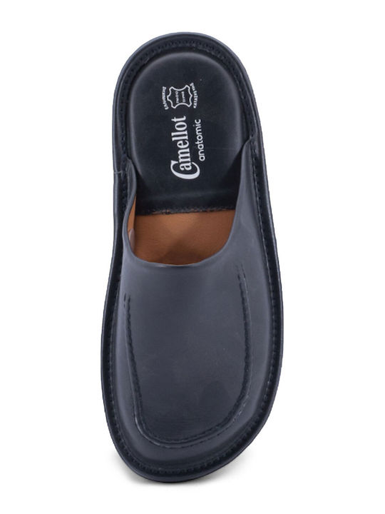 Herren Leder Hausschuhe Schwarz