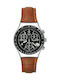 Swatch Ανδρικό Ρολόι 45mm Χρονογράφος Μπαταρίας με Καφέ Δερμάτινο Λουράκι