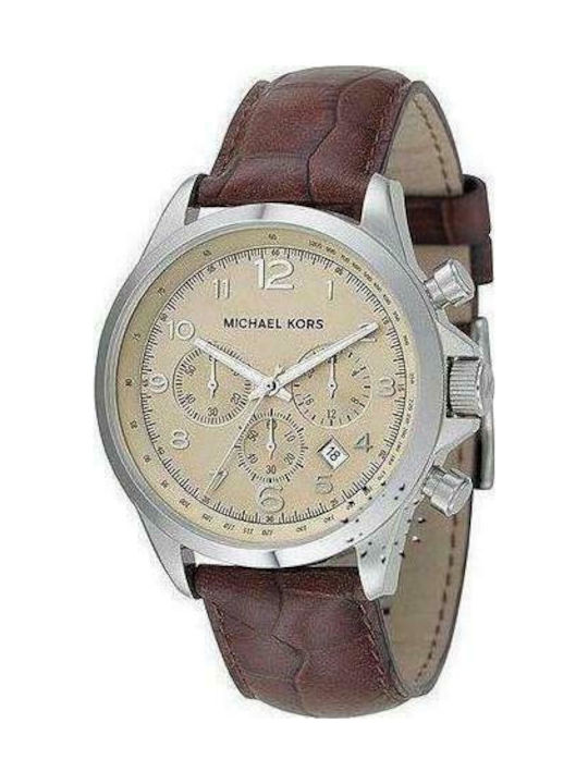 Michael Kors Uhr Chronograph Batterie mit Braun Lederarmband