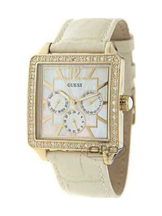 Guess Watch Chronograph with Beige Leather Strap