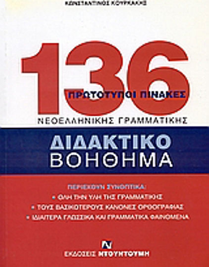 136 πρωτότυποι πίνακες νεοελληνικής γραμματικής, Учебно помагало: Съдържа резюме на целия граматичен материал, най-основните правила на правописа, конкретни езикови и граматични явления 136 πρωτότυποι πίνακες νεοελληνικής γραμματικής, Учебно помагало: Съдържа резюме на целия граматичен материал, най-основните правила на правописа, конкретни езикови и граматични явления