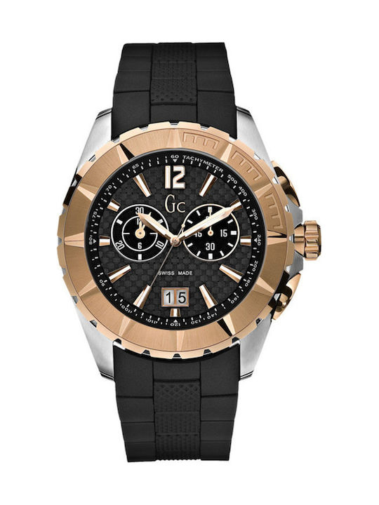 GC Watches Uhr Chronograph Batterie mit Schwarz Kautschukarmband