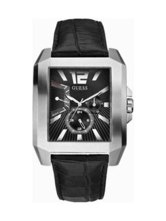 Guess Watch Chronograph Battery with Black Leather Strap