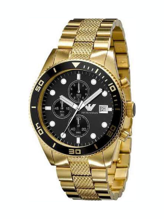 Emporio Armani Мъжки Часовник 43mm Хронограф На Батерия с Металик Браслет Златист/черен
