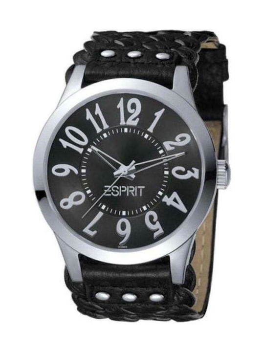 Esprit Liberation Мъжки Часовник 42mm На Батерия С Черна Кожена Каишка