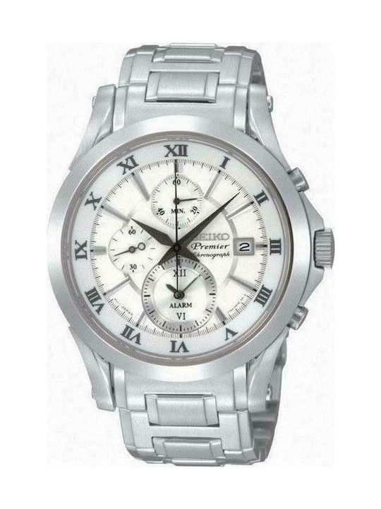 Seiko Premier Watch Chronograph Battery with Silver Metal Bracelet