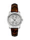 Womens Watch Battery with Leather Strap Silver/Brown