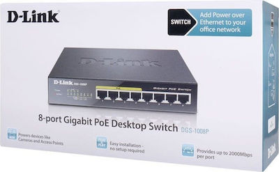 D-Link DGS-1008P Unverwaltet L2 PoE Switch mit 8 Ports Gigabit (1Gbps) Ethernet