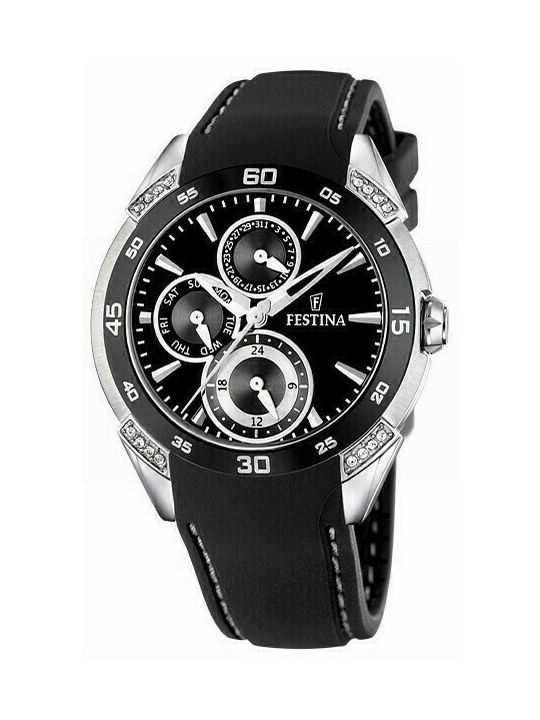 Festina Watch Chronograph with Black Leather Strap