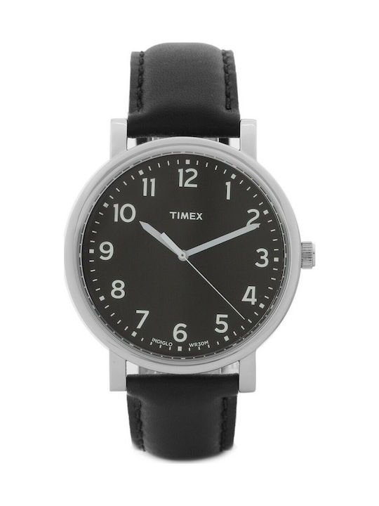 Timex Watch Battery with Black Leather Strap