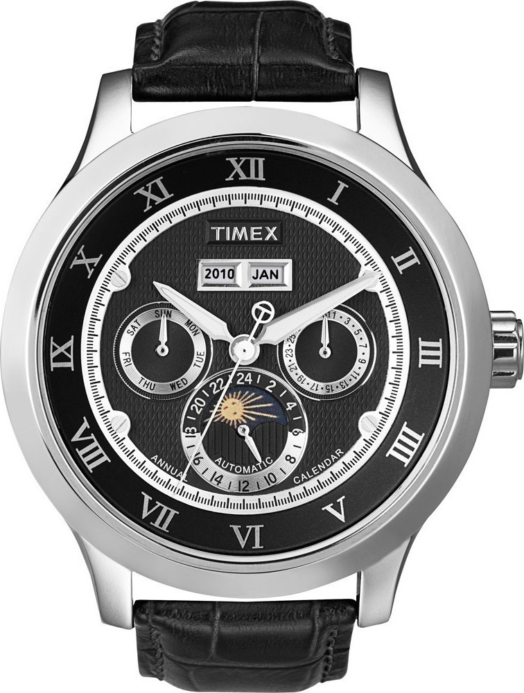 Timex Annual Calendar Automatic Black Leather Strap T2N292 Skroutz.gr