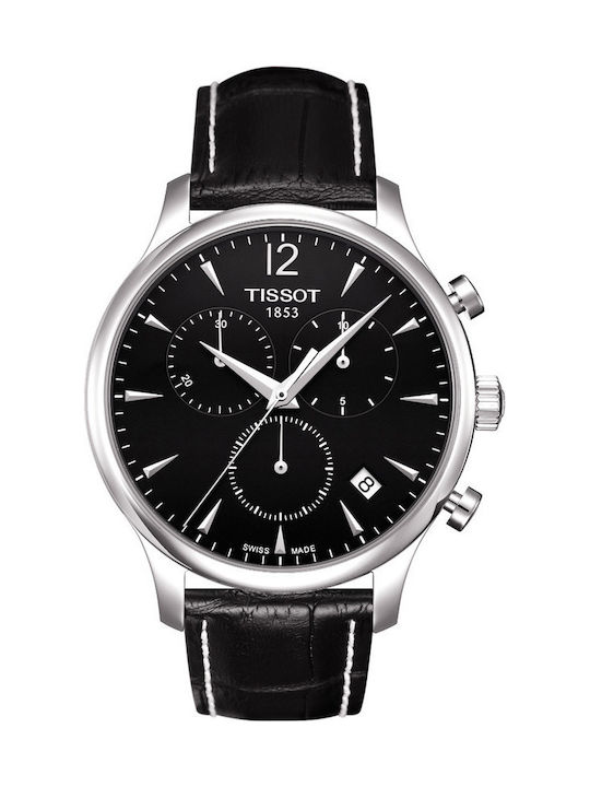 Tissot Tradition Ανδρικό Ρολόι 42mm Χρονογράφος Μπαταρίας με Μαύρο Δερμάτινο Λουράκι