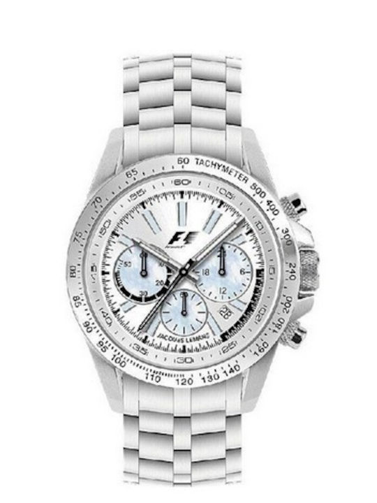 Jacques Lemans F5006F Womens Watch Chronograph Battery with Silver Stainless Steel Bracelet