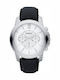 Fossil Ανδρικό Ρολόι 44mm Μπαταρίας με Μαύρο Δερμάτινο Λουράκι