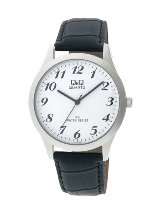 Q&Q C152-304 Watch Battery with Black Leather Strap C152J304