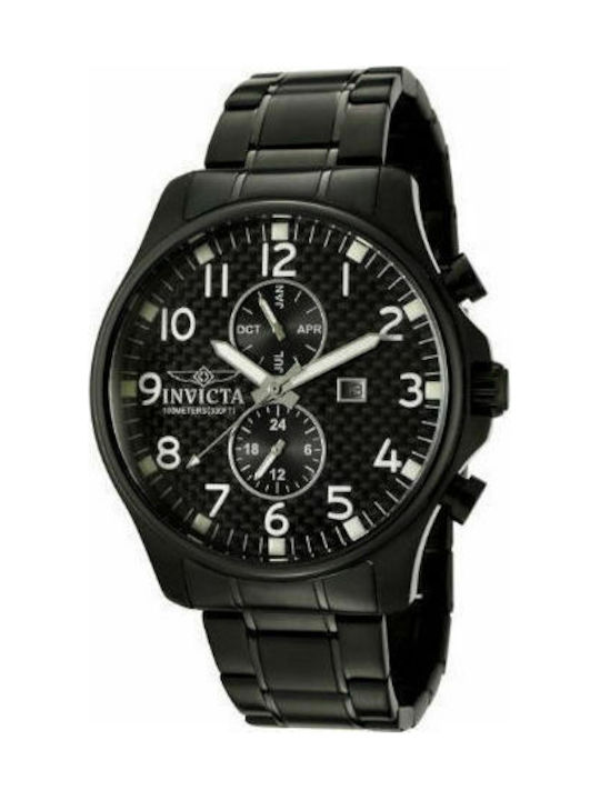 Invicta Watch Chronograph Battery with Black Metal Bracelet 0383