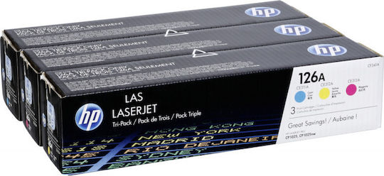 HP 126A Γνήσιο Multipack Toner Laser Εκτυπωτή Κίτρινο/Κυανό/Ματζέντα 3τμχ (CF341A)