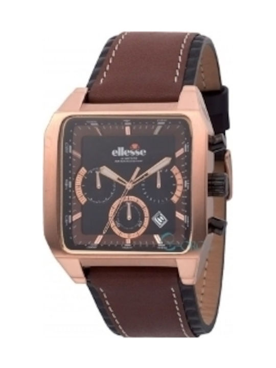 Ellesse Rose Gold Brown Leather Chronograph