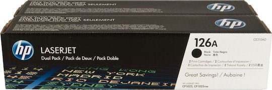 HP 126A Γνήσιο Multipack Toner Laser Εκτυπωτή Μαύρο 2τμχ (CE310AD)