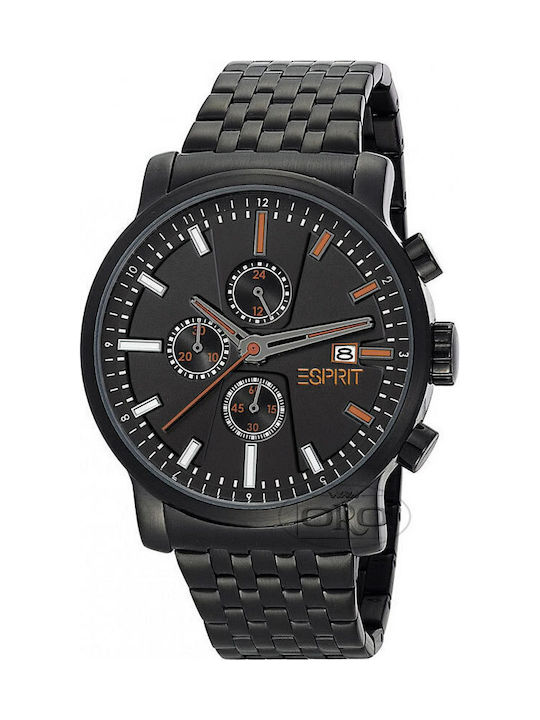 Esprit Atrium Ανδρικό Ρολόι 44mm Χρονογράφος Μπαταρίας με Μαύρο Μεταλλικό Μπρασελέ