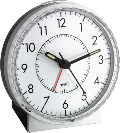 TFA Silent Tabletop Clock with Indicators with Radio Silver 60.1010