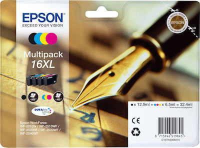 Epson 16XL Πακέτο 4 Μελανιών Εκτυπωτή InkJet Κίτρινο / Κυανό / Ματζέντα / Μαύρο (C13T16364010 C13T16364012)