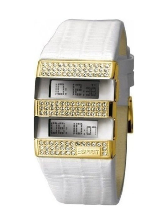 Esprit ES100692004 Digital Uhr mit Weiß Lederarmband ES100692004