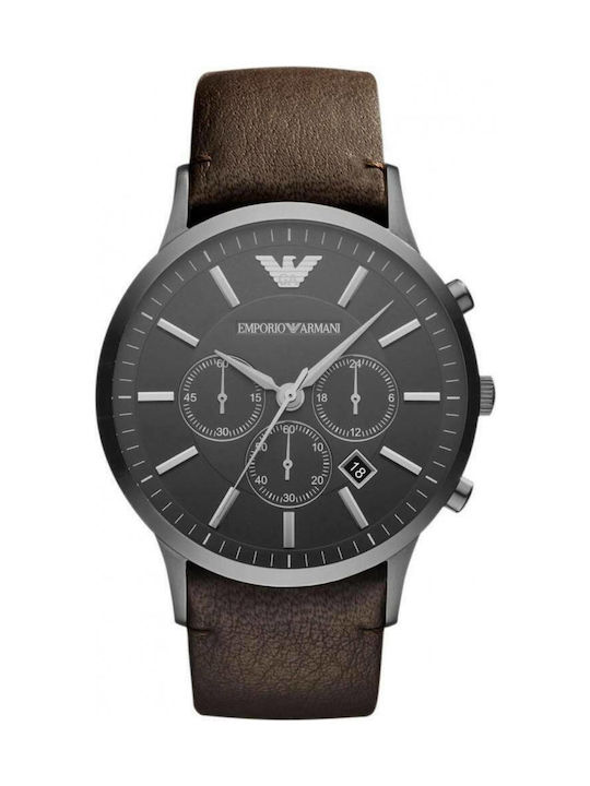 Emporio Armani Watch Chronograph Battery with Brown Leather Strap