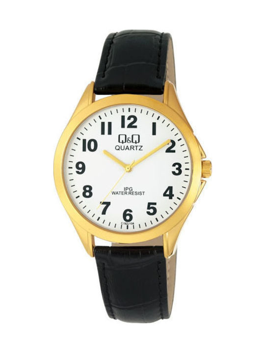 Q&Q C192J104Y Watch Battery with Black Leather Strap C192J104Y