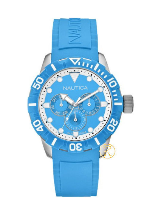 Nautica Men's Watch 44mm Chronograph Battery with Turquoise Rubber Strap