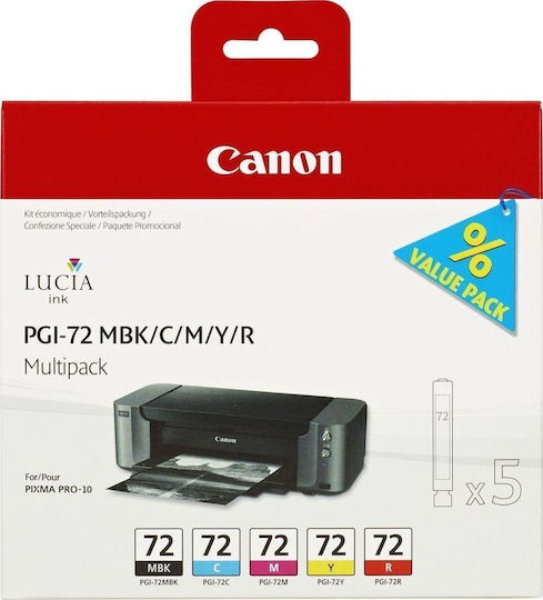 Canon PGI-72 Γνήσιο Πακέτο 5 Μελανιών Εκτυπωτή InkJet Matte Μαύρο / Κίτρινο / Κυανό / Κόκκινο / Ματζέντα (6402B009)
