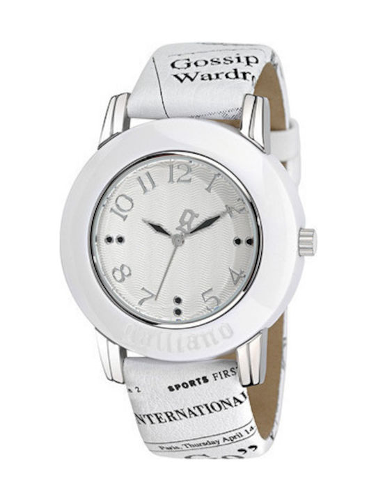 John Galliano Watch with White Leather Strap