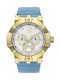 Vogue Elegance Gold Blue Leather Strap