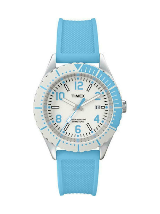 Timex Silver Case Turquoise Rubber Strap