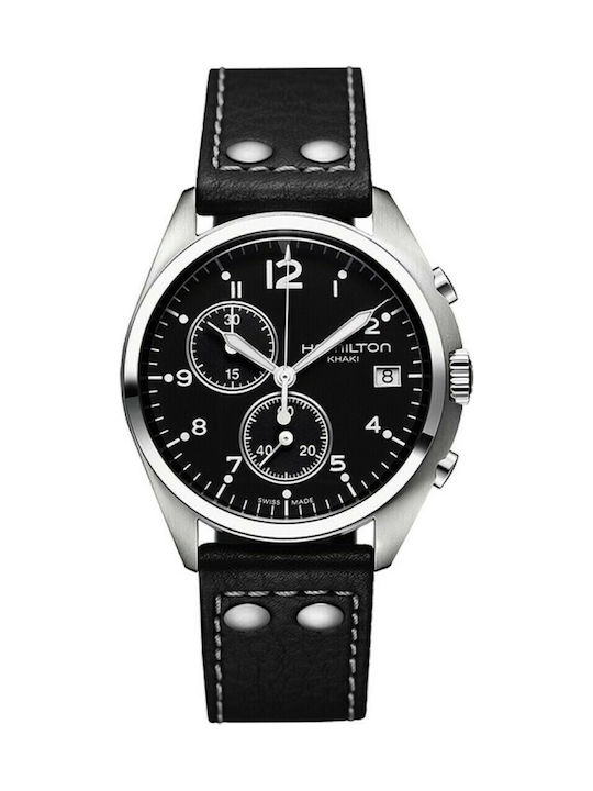 Hamilton Ανδρικό Ρολόι 41mm Χρονογράφος Μπαταρίας με Μαύρο Δερμάτινο Λουράκι