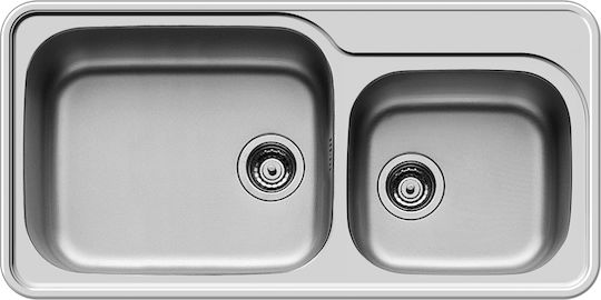 Pyramis Space Plus 2B 108716401 Drop-In Sink Left Inox Satin W96xD48cm Silver