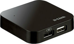 D-Link DUB-H4 USB 2.0 Hub 4 Θυρών με σύνδεση USB-A και Εξωτερική Παροχή Ρεύματος